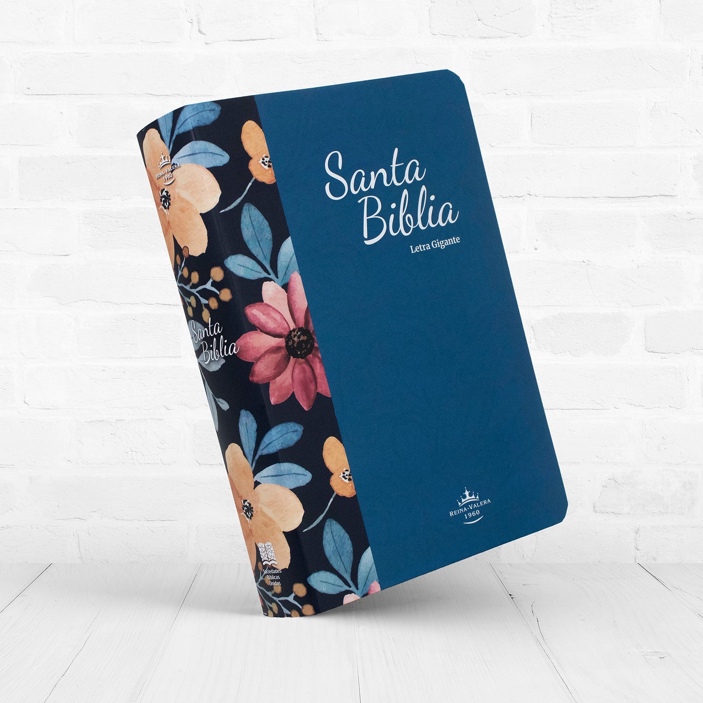 BIBLIA REINA VALERA 1960 PIEL AZUL BORDE FLOREADO LETRA GIGANTE