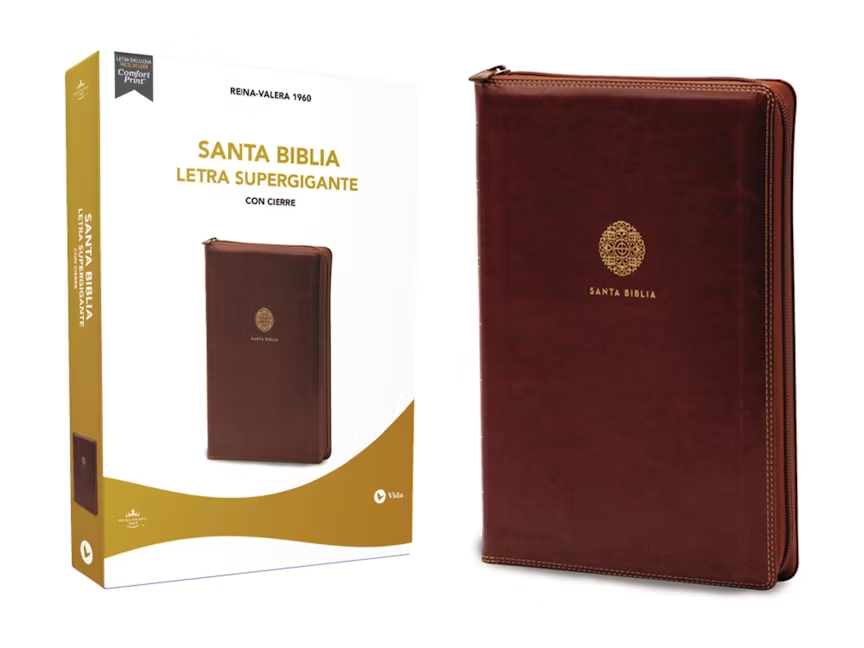 Biblia RVR 1960 Santa Biblia Letra Supergigante, Imitación Piel Café y Cierre