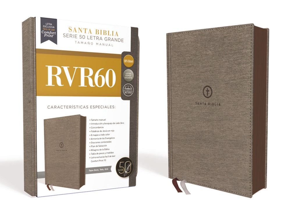 RVR 1960, Santa Biblia, Serie 50, Letra Grande, Tamaño Manual, Tapa Dura/Tela, Gris