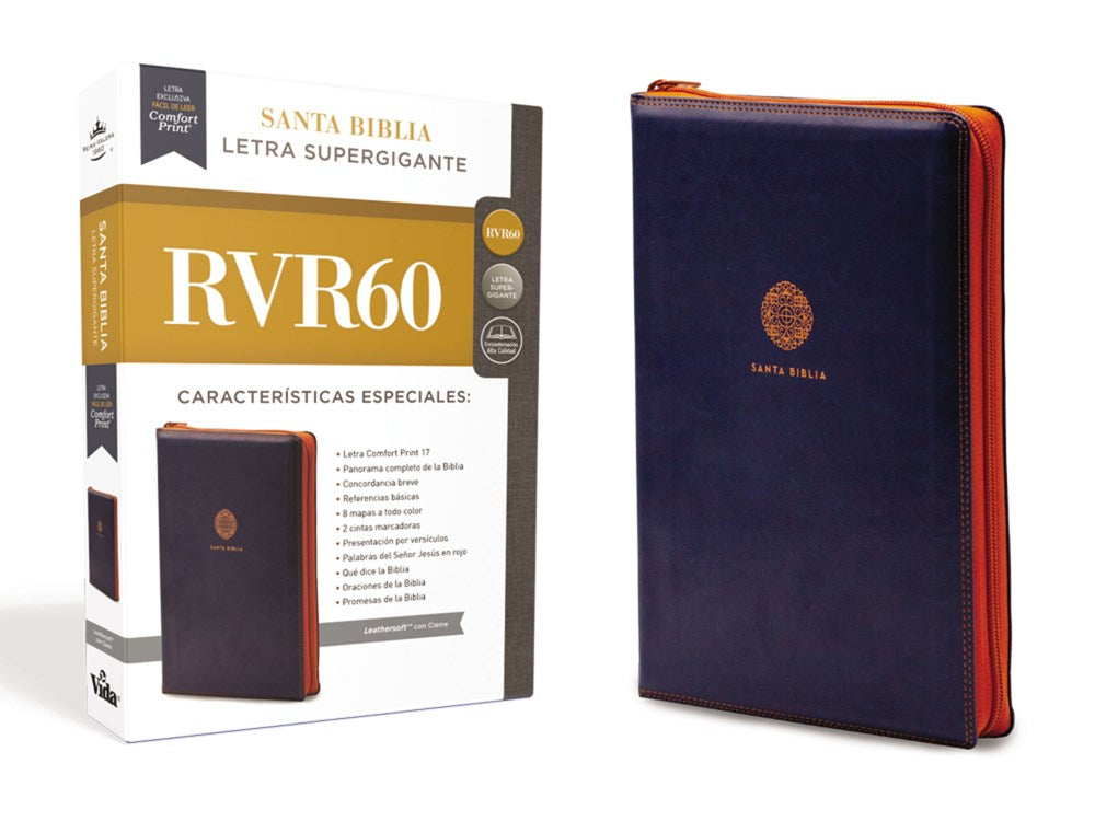 RVR 1960 SANTA BIBLIA LETRA Super Gigante (17) Imitación Piel Azul c/cierre