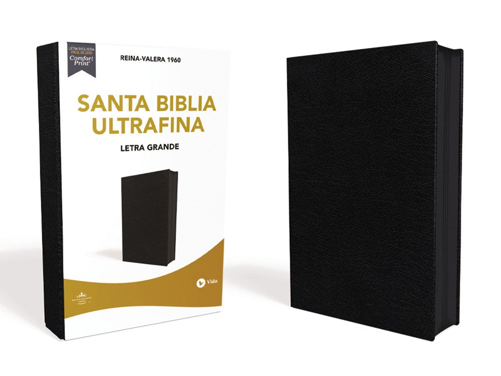 Reina Valera 1960 Santa Biblia Ultrafina Letra Grande, Piel Fabricada Negro con Cierre