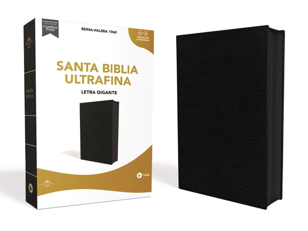 Reina Valera 1960 Santa Biblia Ultrafina Letra Gigante, Piel Fabricada Negro con Cierre