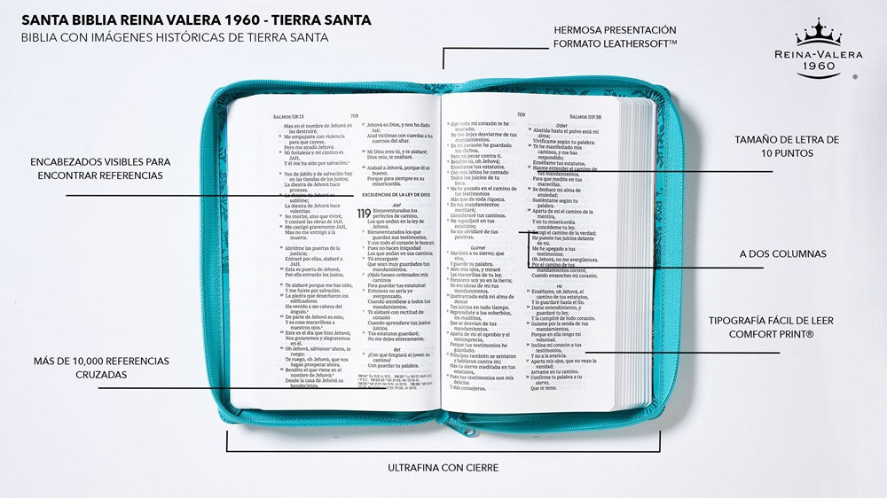 Biblia Reina-Valera 1960, Tierra Santa, Imitación Piel Turquesa con cierre