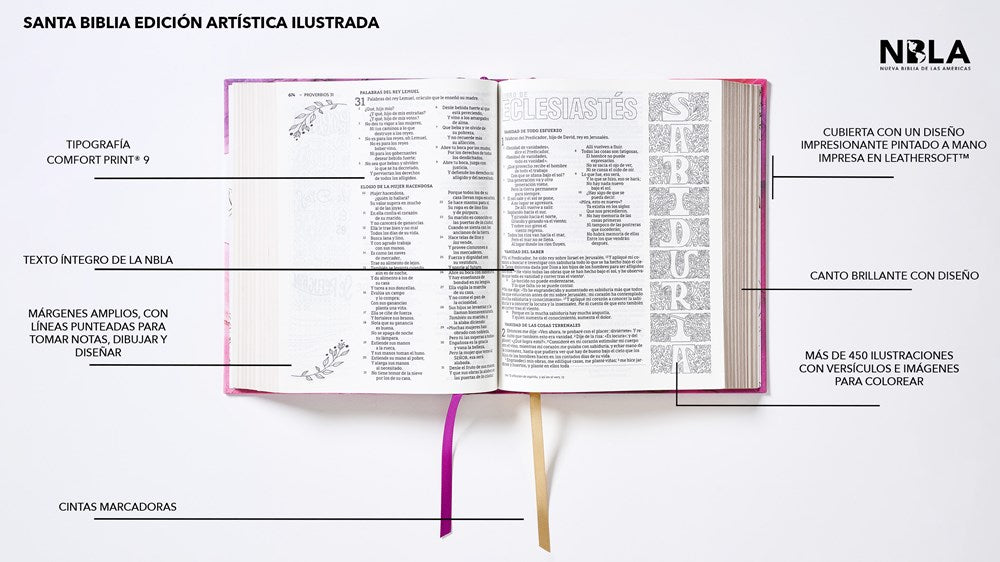 NBLA Biblia Edición Artística Ilustrada, Tapa Dura/Tela, Rosado