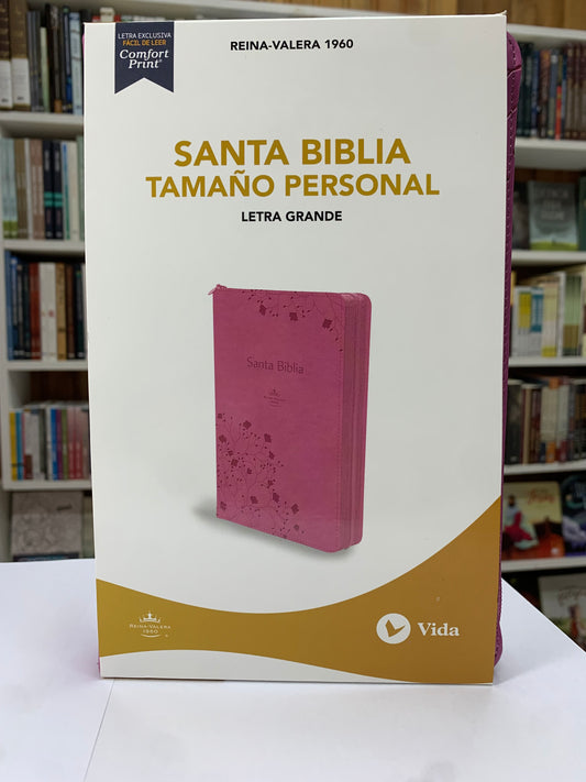 BIBLIA RVR 1960 ROSADO CON CIERRE, LETRA GRANDE, TAMAÑO MANUAL