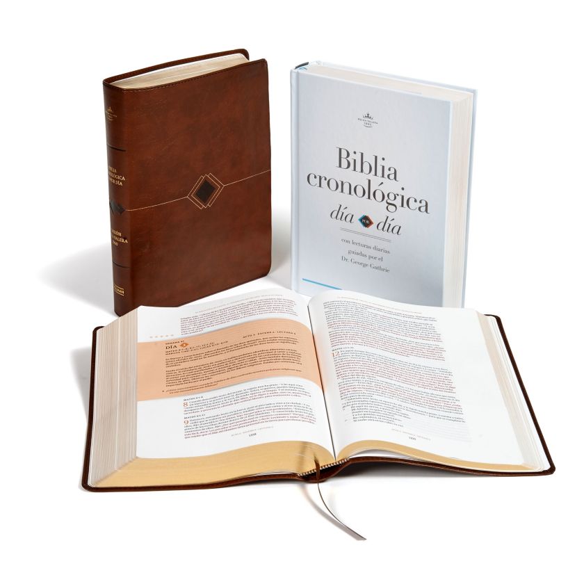 RVR 1960 Biblia cronológica, día por día, marrón símil piel
