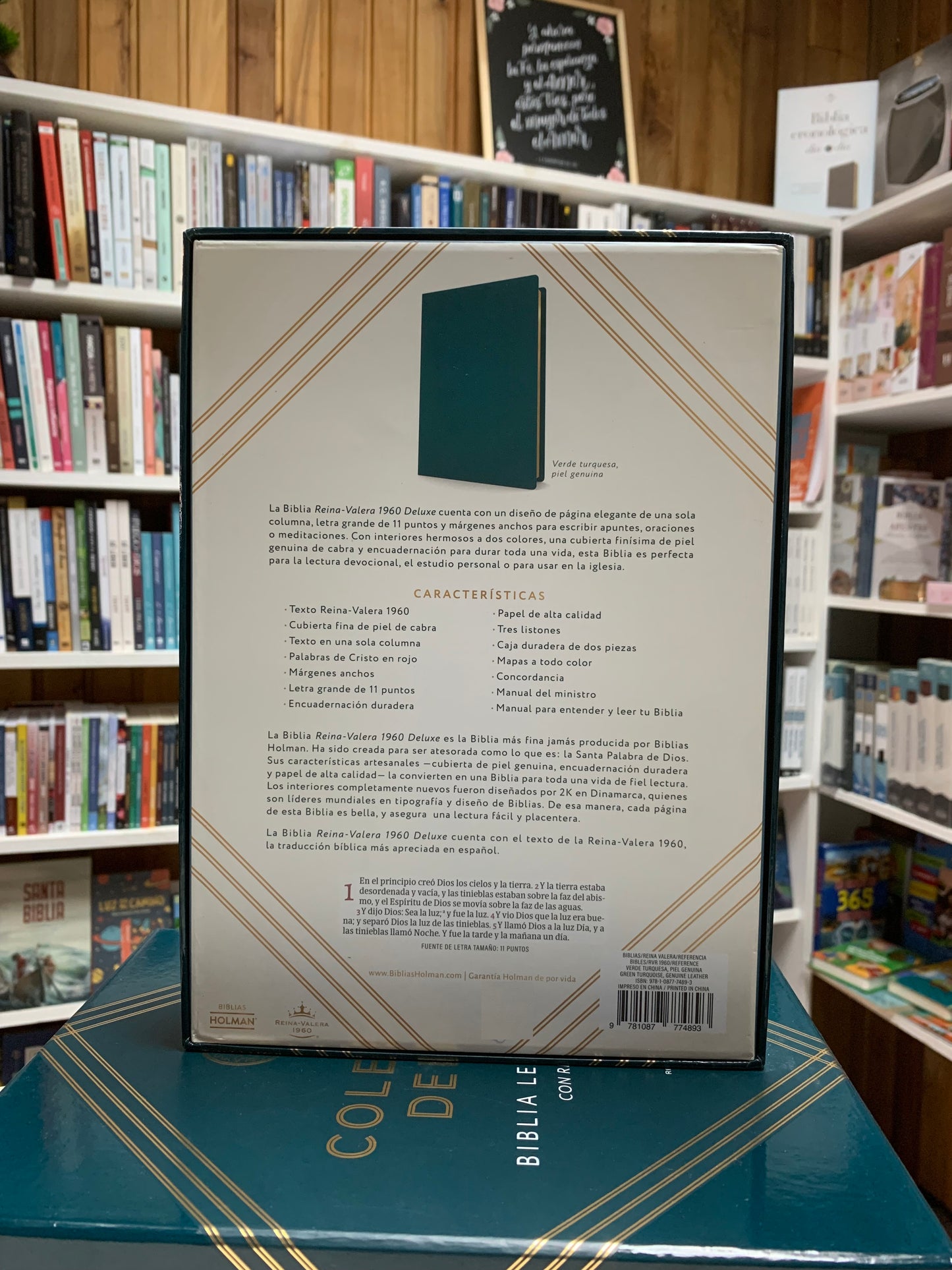 RVR 1960 Biblia Deluxe verde turquesa, piel genuina