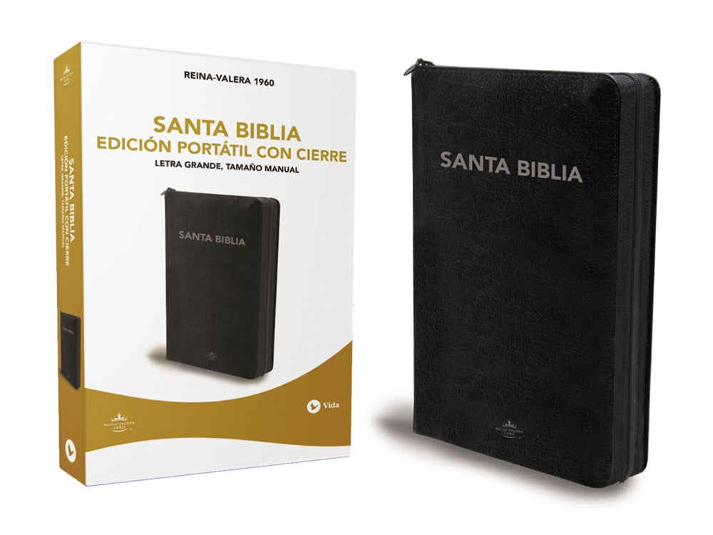 RVR 1960 Letra Grande Tamaño Manual, Imitación Piel Negro con Cierre
