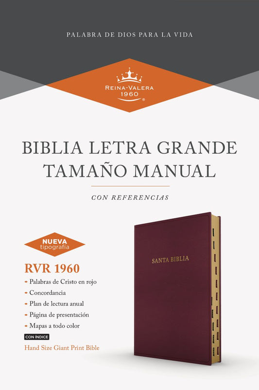 RVR 1960 Biblia Letra Grande Tamaño Manual Borgoña Imitacion piel con indice