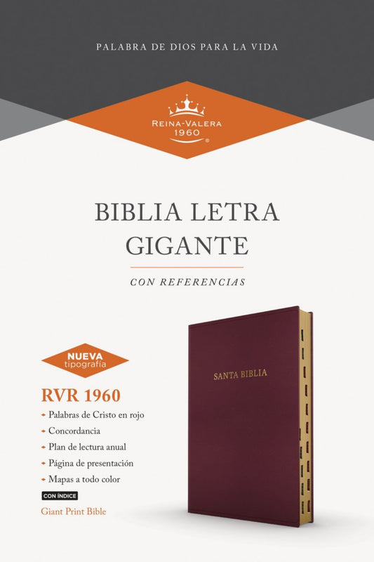RVR 1960 Biblia letra gigante, borgoña, imitación piel con índice