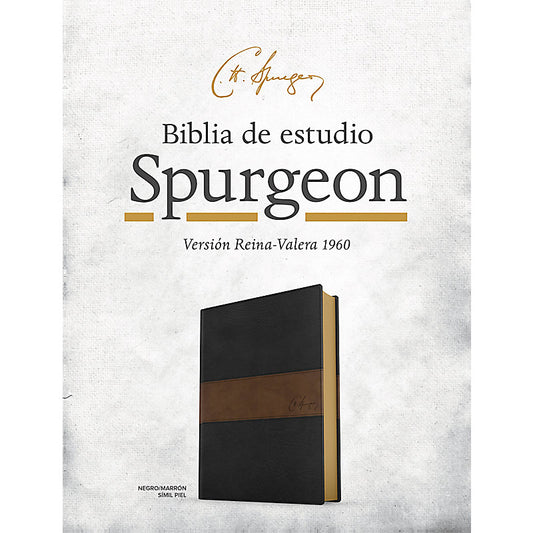 RVR 1960 Biblia de estudio Spurgeon, negro/marrón símil piel