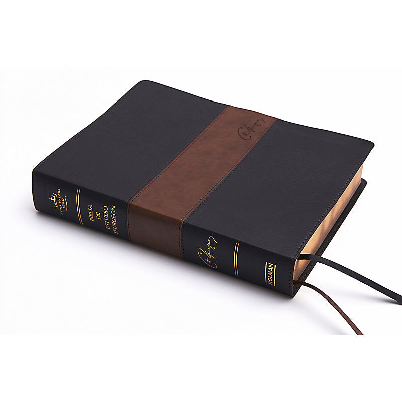 RVR 1960 Biblia de estudio Spurgeon, negro/marrón símil piel