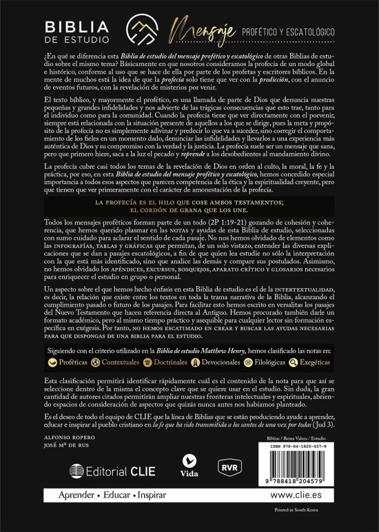 BIBLIA DE ESTUDIO DEL MENSAJE PROFÉTICO Y ESCATOLÓGICO Piel fabricada Negra