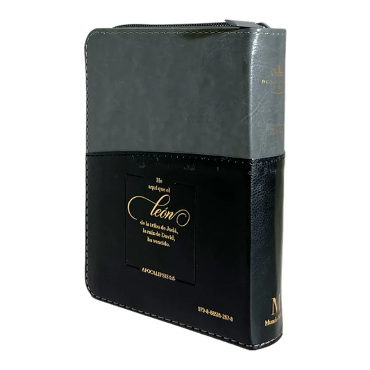 Biblia Reina Valera 1960 de bolsillo Imitación Piel Negro/Gris con León con Cierre e índice