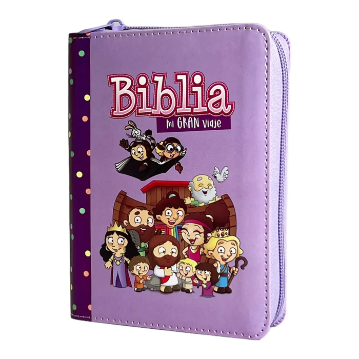 Biblia RVR 1960 para niños Mi gran viaje | Tamaño bolsillo Imitación Piel lila con cierre