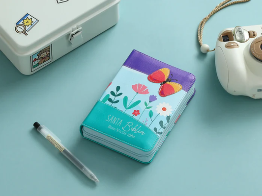 Biblia RVR 1960 Primor Lila/azul/turquesa Tamaño Bolsillo con cierre