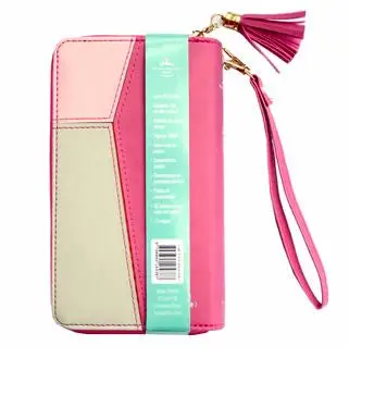 Biblia RVR1960 Rosa/Fucsia/Gris claro Tamaño Chequera