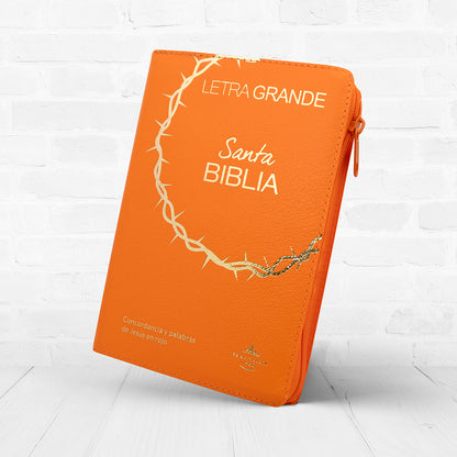 Biblia RVR1960 Letra Grande 12 puntos con cierre e índice | naranjo