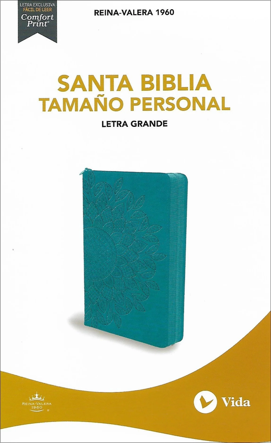 BIBLIA RVR 1960 CON CIERRE TURQUESA, LETRA GRANDE, TAMAÑO MANUAL