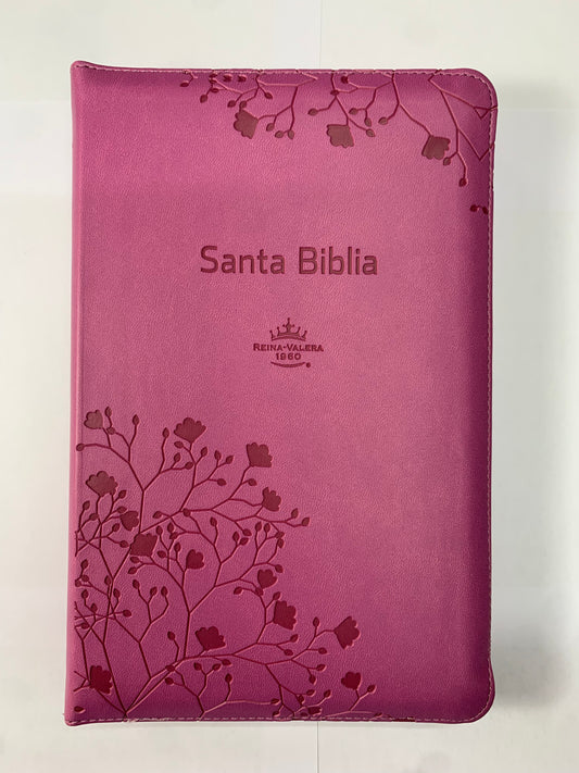 BIBLIA RVR 1960 ROSADO CON CIERRE, LETRA GRANDE, TAMAÑO MANUAL