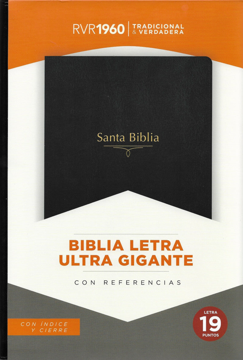RVR 1960 Biblia Letra Ultra Gigante negro, piel fabricada con índice y cierre