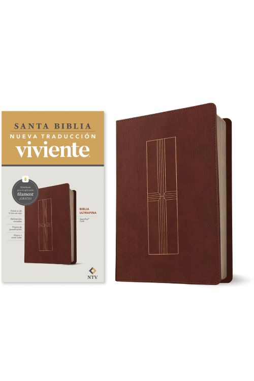 Biblia ultrafina NTV, con Filament | SentiPiel, Café, Letra Roja