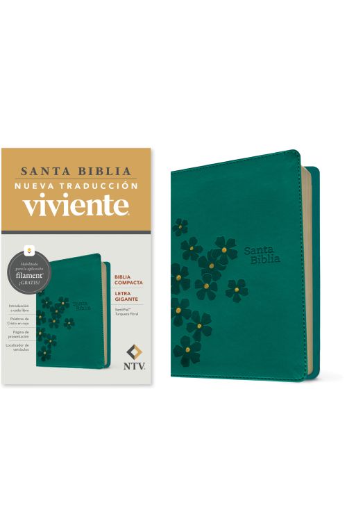 Biblia compacta NTV, letra gigante con Filament | SentiPiel, Turquesa floral