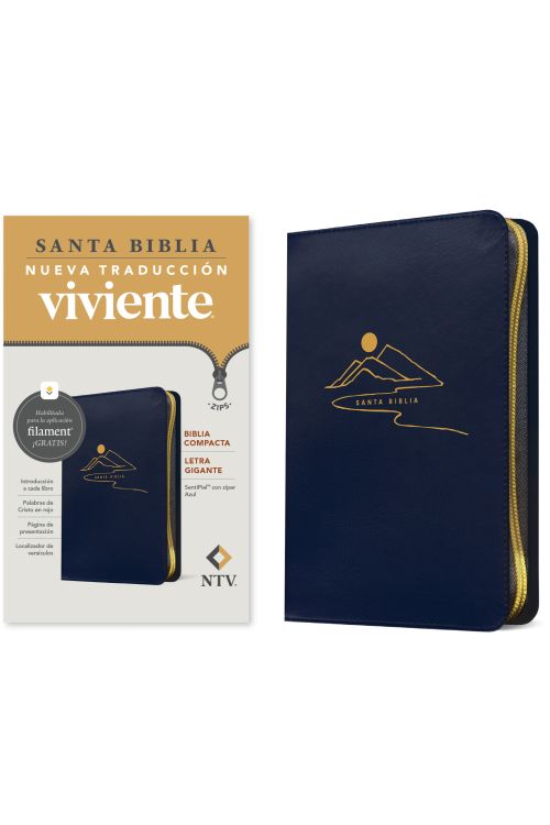 Biblia compacta NTV, letra grande de zíper con Filament | SentiPiel, Azul