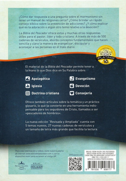 Biblia del Pescador RVR 1960, letra grande, caoba símil piel