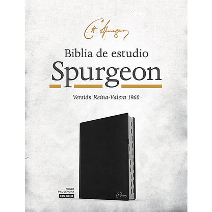 RVR 1960 Biblia de estudio Spurgeon, negro piel genuina con índice