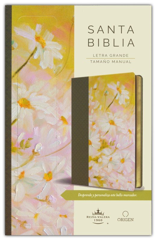 Biblia Reina Valera 1960 letra grande, Imitación Piel verde con flores, tamaño manual