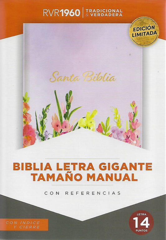 Biblia RVR1960 Letra Gigante Tamaño Manual Con Índice y Cierre, Imitación Piel (Lavanda)
