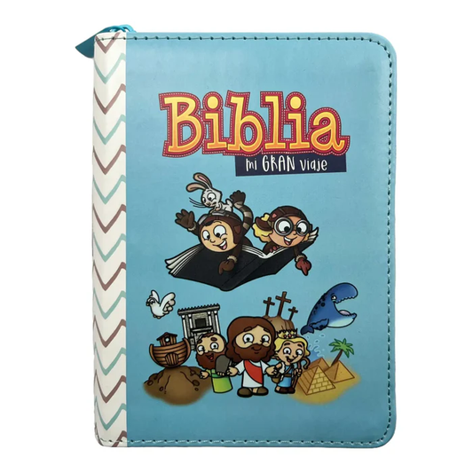 Biblia RVR 1960 para niños Mi gran viaje | Tamaño bolsillo Imitación Piel azul con cierre