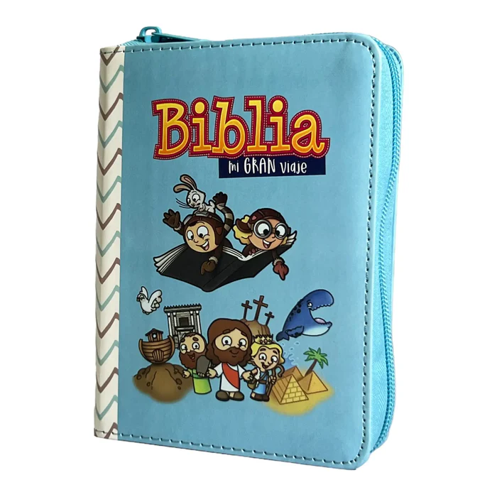 Biblia RVR 1960 para niños Mi gran viaje | Tamaño bolsillo Imitación Piel azul con cierre