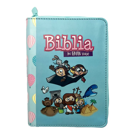 Biblia RVR 1960 para niños Mi gran viaje | Tamaño bolsillo Imitación Piel turquesa con cierre