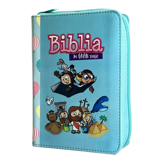 Biblia RVR 1960 para niños Mi gran viaje | Tamaño bolsillo Imitación Piel turquesa con cierre