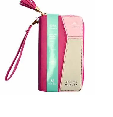 Biblia RVR1960 Rosa/Fucsia/Gris claro Tamaño Chequera