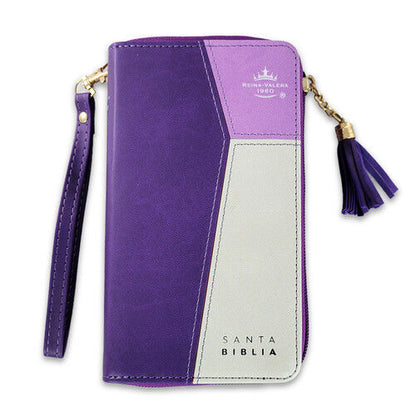 Biblia RVR1960 imitación piel Lila/lila/Gris claro Tamaño Chequera