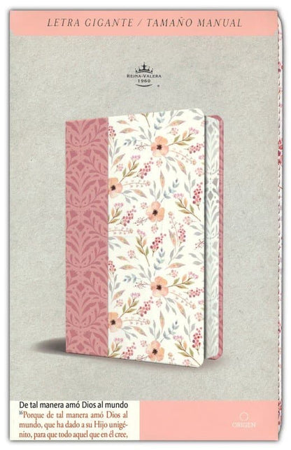 Biblia RVR 1960 Letra gigante, símil piel rosada con flores