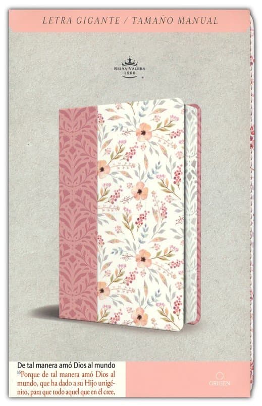 Biblia RVR 1960 Letra gigante, símil piel rosada con flores