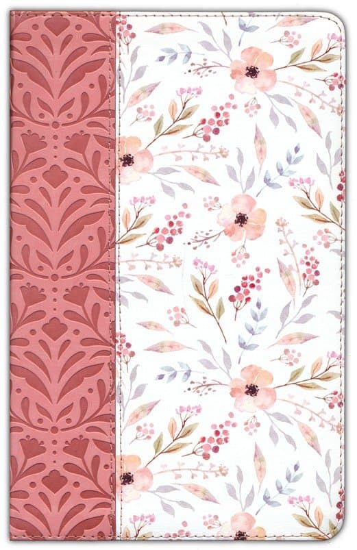 Biblia RVR 1960 Letra gigante, símil piel rosada con flores