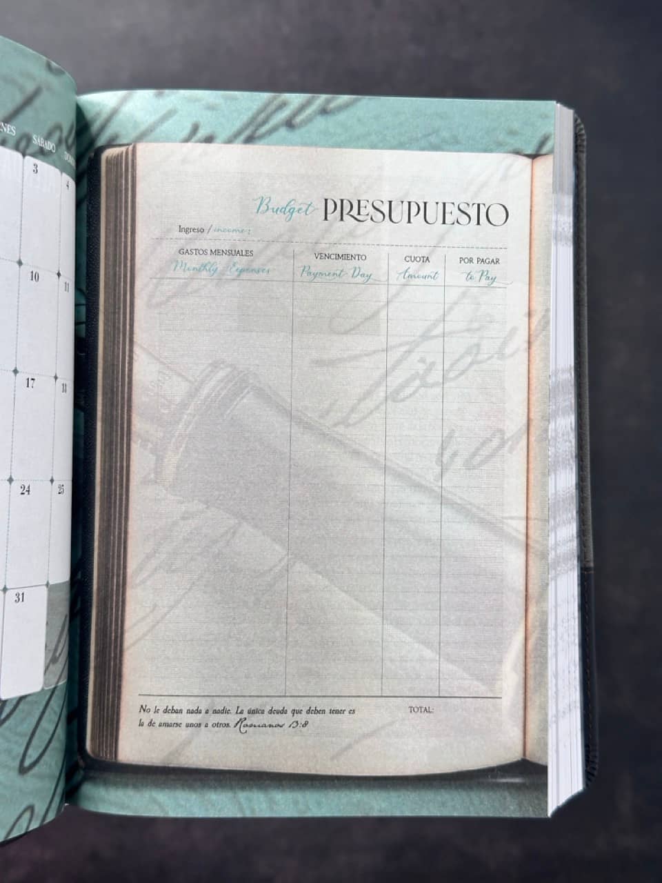 Agenda Tesoros de Sabiduría 2026 i/piel negro pack con llavero y bolígrafo