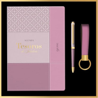 Agenda Tesoros de Sabiduría 2026 i/piel rosa pack con llavero y bolígrafo