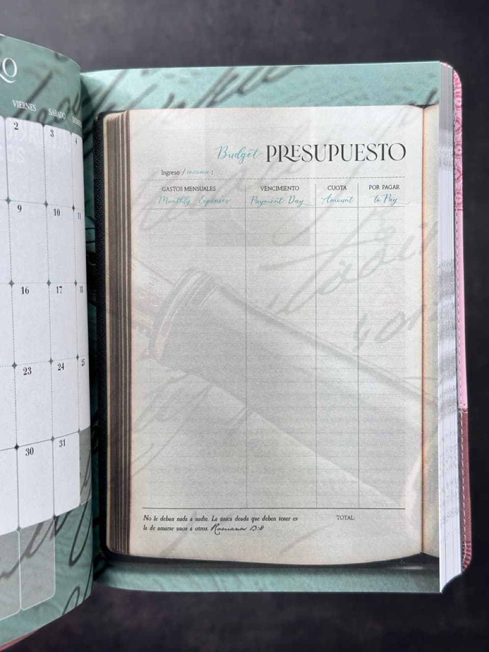 Agenda Tesoros de Sabiduría 2026 i/piel rosa pack con llavero y bolígrafo