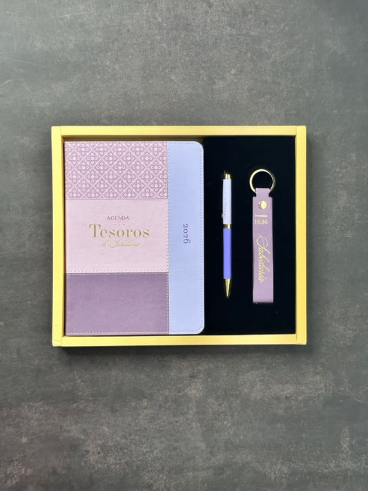 Agenda Tesoros de Sabiduría 2026 i/piel lila/lila pack con llavero y bolígrafo