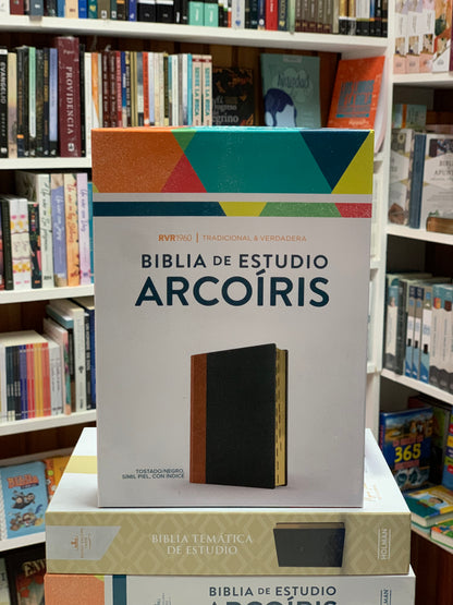 RVR 1960 Biblia de Estudio Arcoiris, tostado/negro símil piel con índice